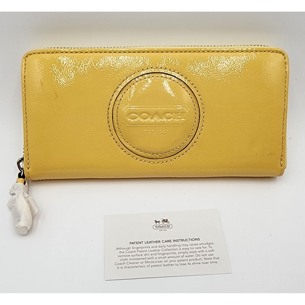 Coach Patent Leather Zip Around Wallet Yellow NEW‎ READ